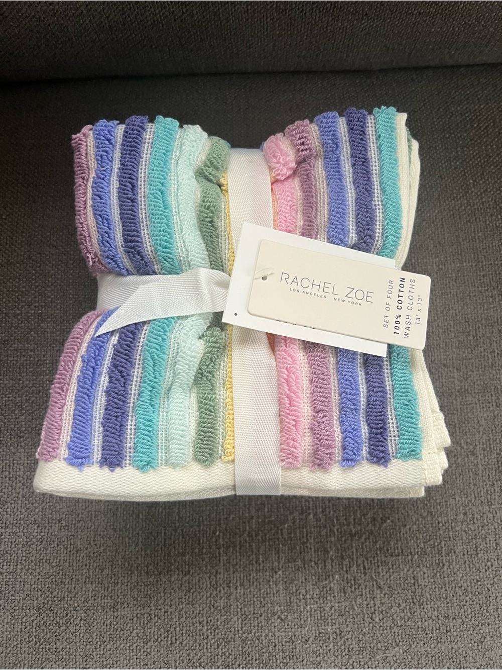 4 pc Rachel Zoe Rainbow pink washcloth Set Stripe Cotton towels